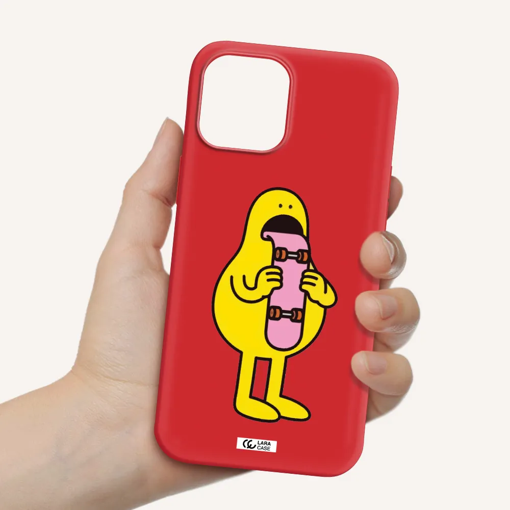 a cartoon character holding a skateboard Apple iPhone 12 pro max Silicone Imperial Red Case