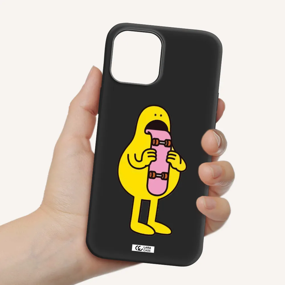 a cartoon character holding a skateboard Apple iPhone 12 pro Silicone black Case