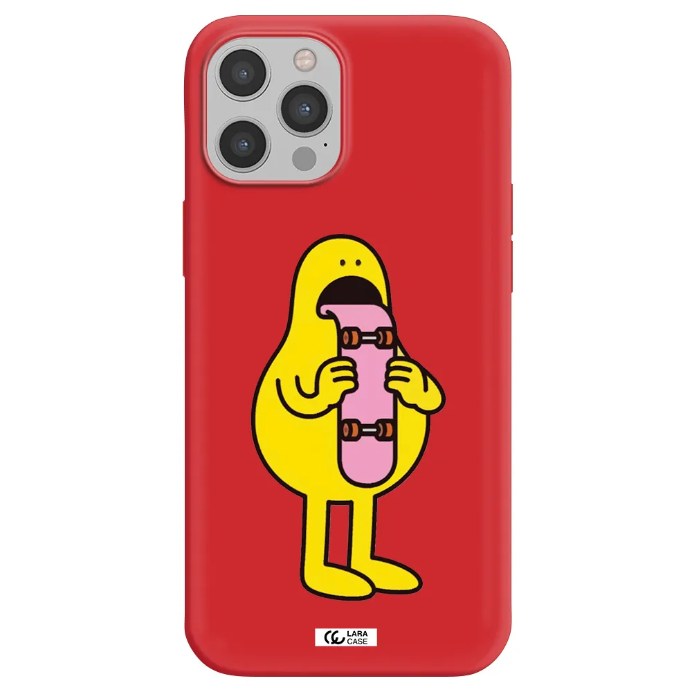 a cartoon character holding a skateboard Apple iPhone 12 pro Silicone Imperial Red Case