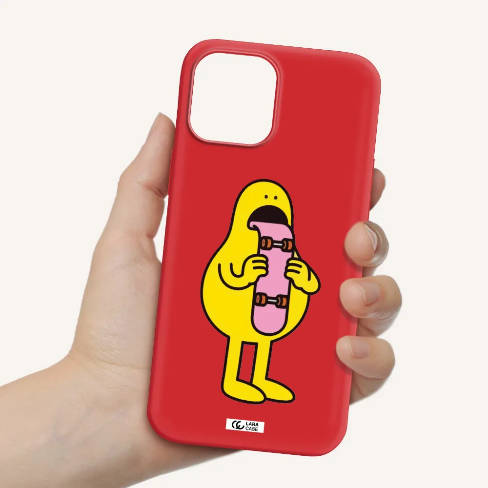 a cartoon character holding a skateboard Apple iPhone 12 pro Silicone Imperial Red Case