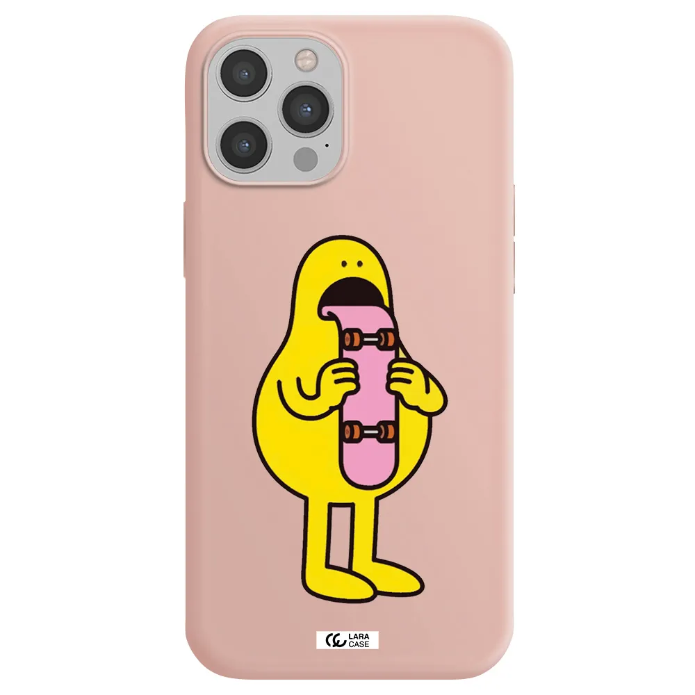 a cartoon character holding a skateboard Apple iPhone 12 pro Silicone pastel pink Case