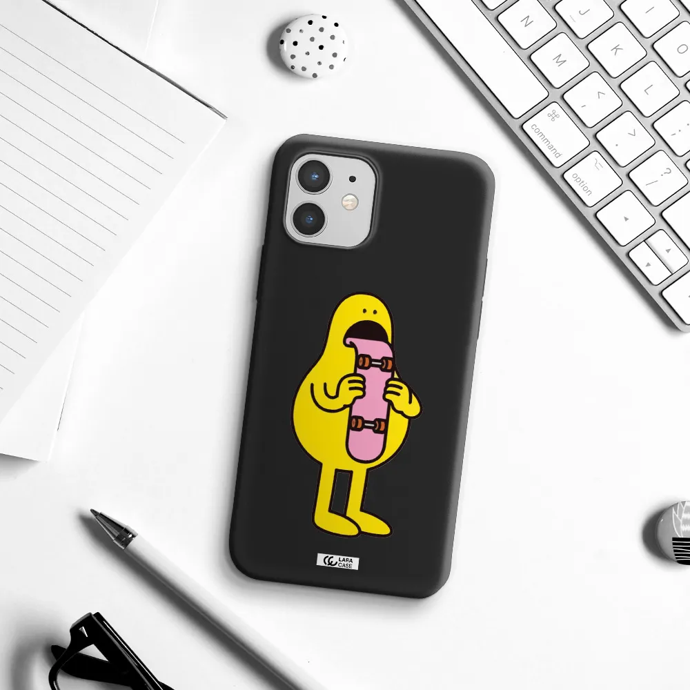 a cartoon character holding a skateboard Apple iPhone 12 Silicone black Case