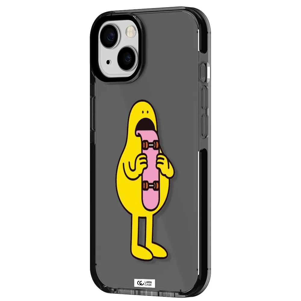 a cartoon character holding a skateboard Apple iPhone 13 impact Smoke Black Case