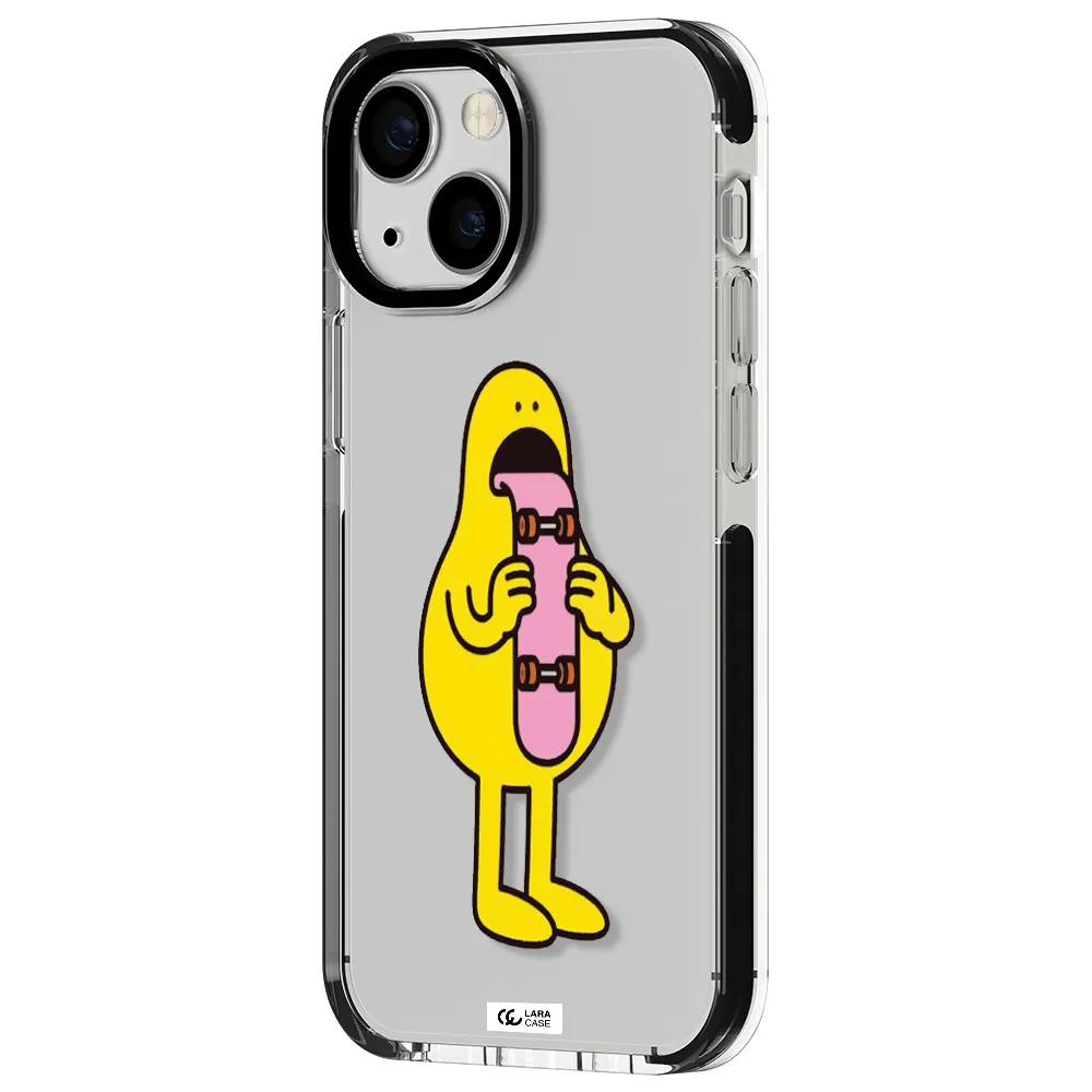 a cartoon character holding a skateboard Apple iPhone 13 mini impact black border Case