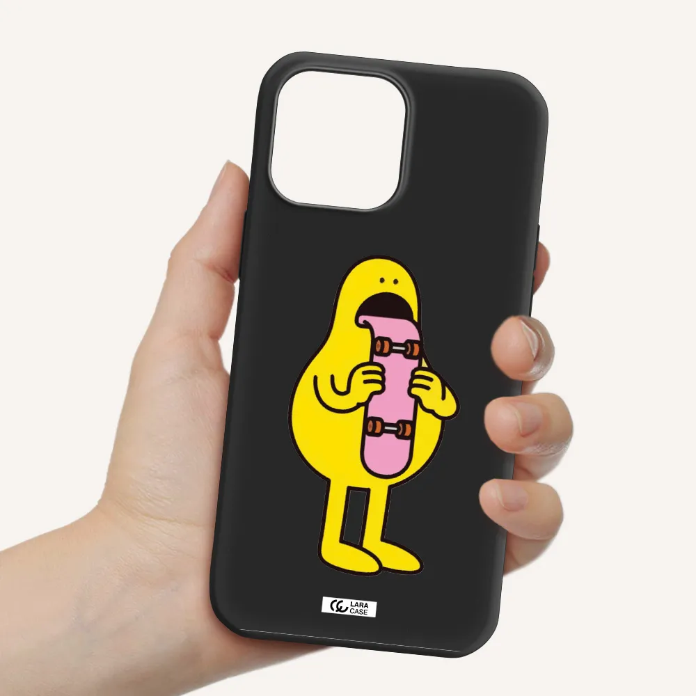 a cartoon character holding a skateboard Apple iPhone 13 Pro Max Silicone black Case