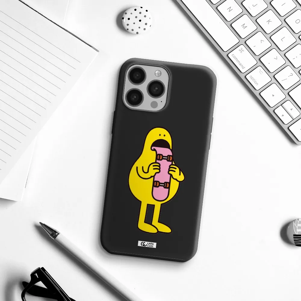 a cartoon character holding a skateboard Apple iPhone 13 Pro Max Silicone black Case