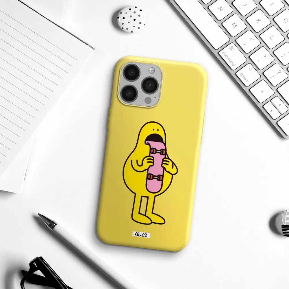 a cartoon character holding a skateboard Apple iPhone 13 Pro Max Silicone canary yellow Case
