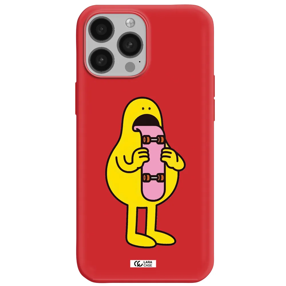 a cartoon character holding a skateboard Apple iPhone 13 Pro Max Silicone Imperial Red Case