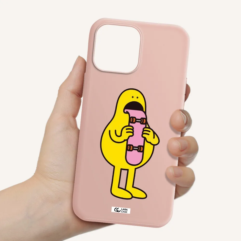 a cartoon character holding a skateboard Apple iPhone 13 Pro Silicone pastel pink Case