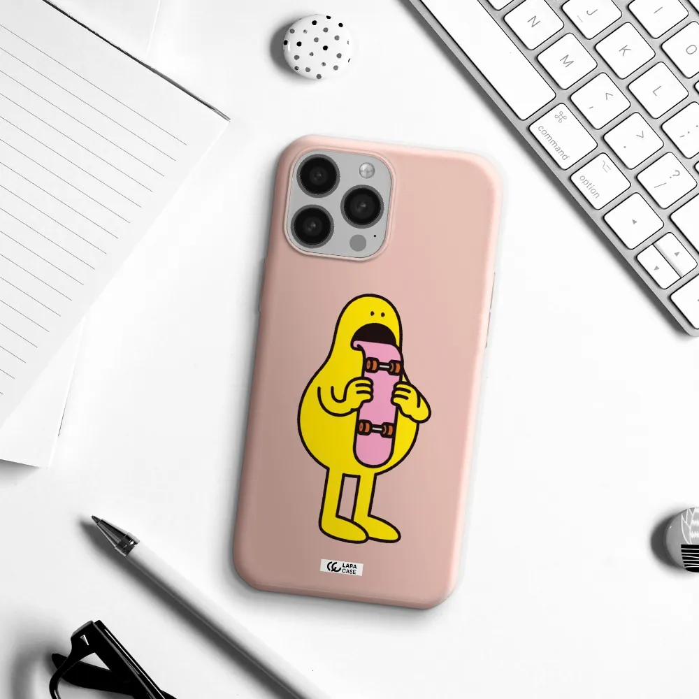 a cartoon character holding a skateboard Apple iPhone 13 Pro Silicone pastel pink Case
