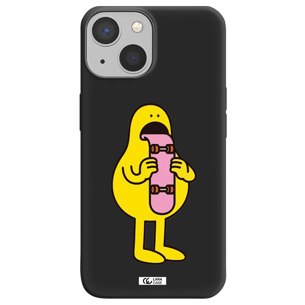 a cartoon character holding a skateboard Apple iPhone 13 Silicone black Case