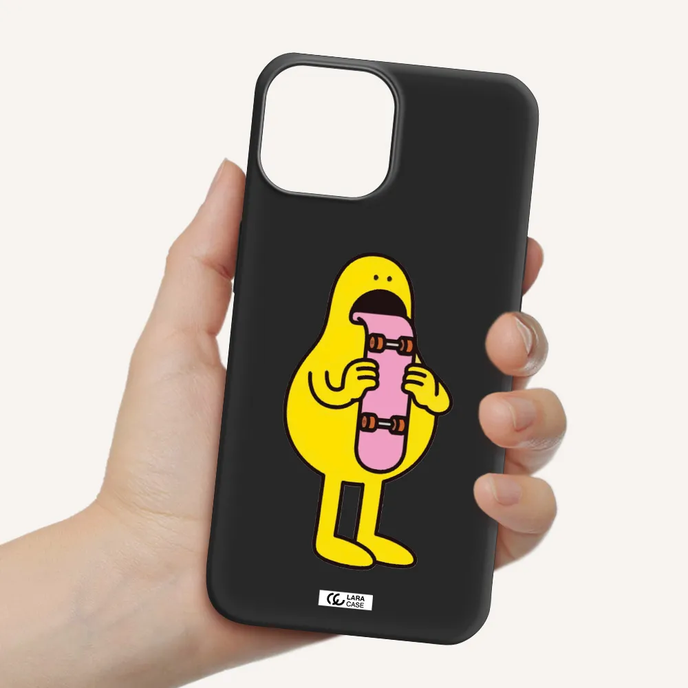 a cartoon character holding a skateboard Apple iPhone 13 Silicone black Case