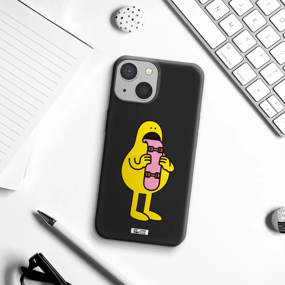 a cartoon character holding a skateboard Apple iPhone 13 Silicone black Case