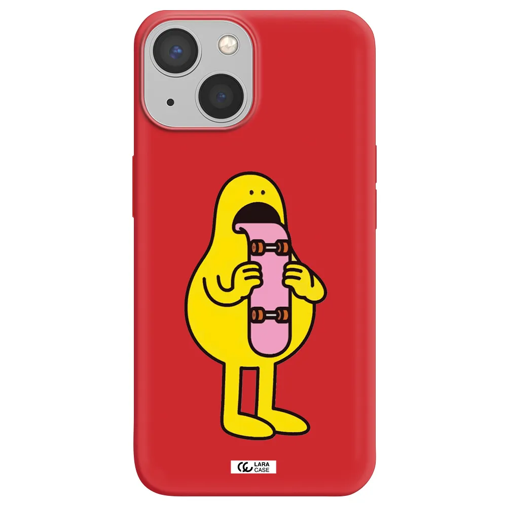 a cartoon character holding a skateboard Apple iPhone 13 Silicone Imperial Red Case