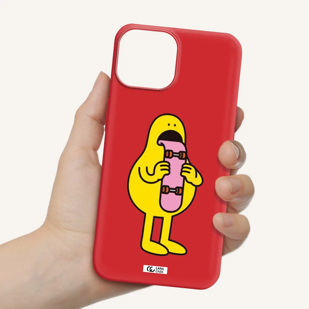 a cartoon character holding a skateboard Apple iPhone 13 Silicone Imperial Red Case