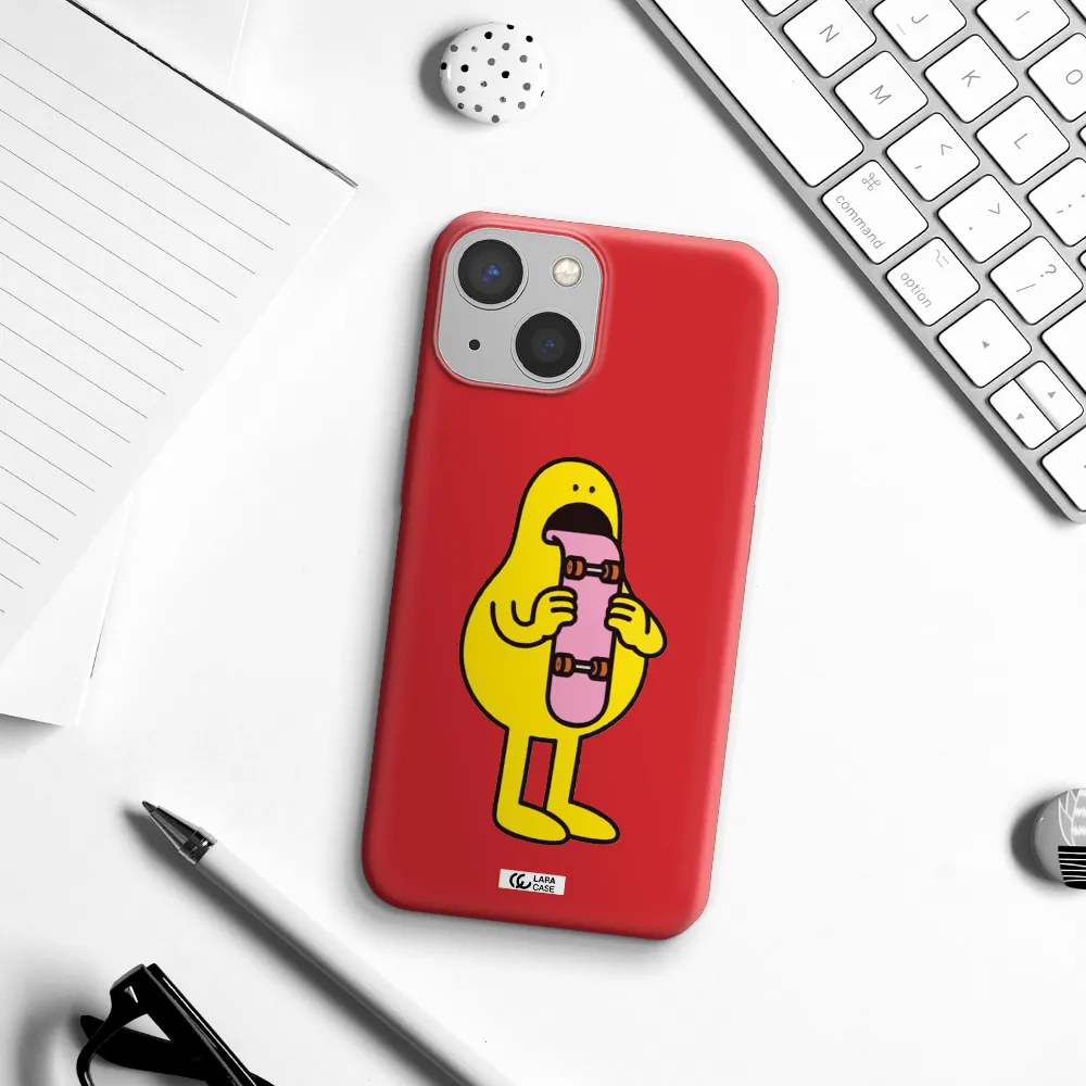 a cartoon character holding a skateboard Apple iPhone 13 Silicone Imperial Red Case