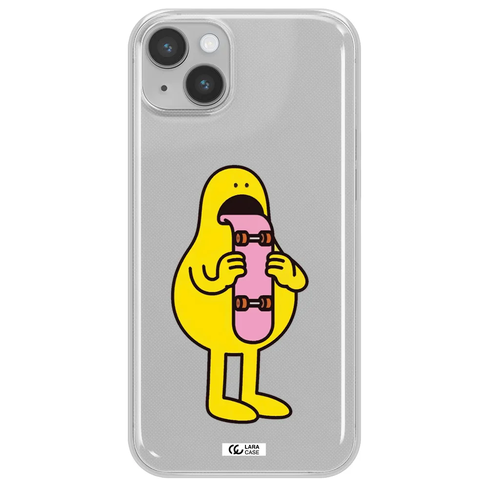 a cartoon character holding a skateboard Apple iPhone 14 Clear TPU Case