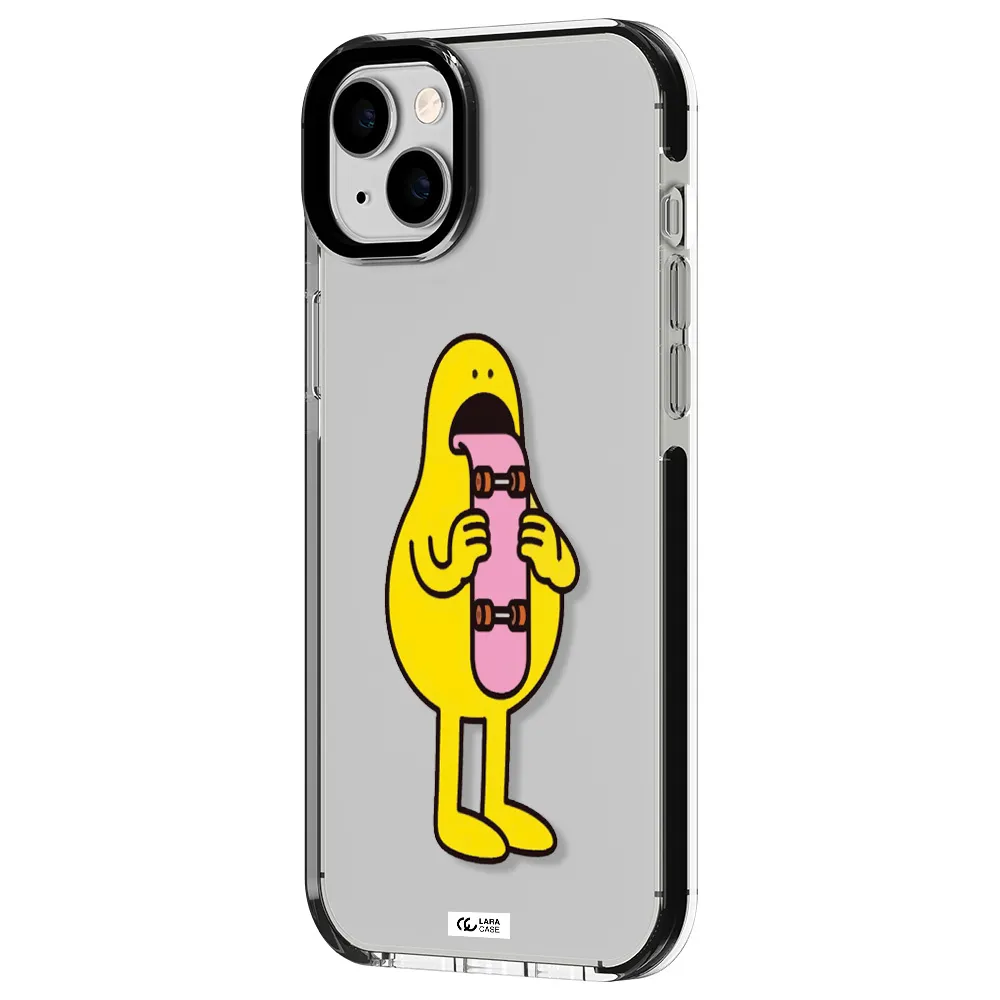 a cartoon character holding a skateboard Apple iPhone 14 plus impact black border Case