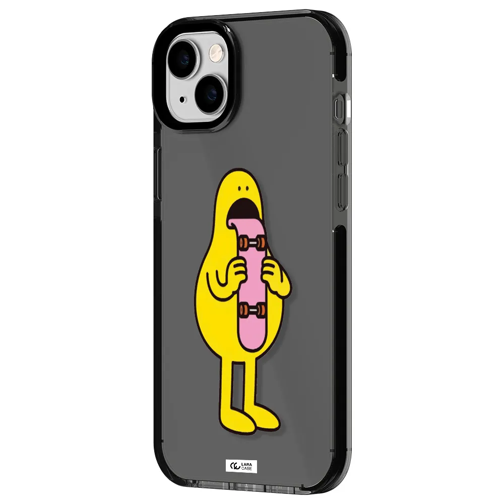 a cartoon character holding a skateboard Apple iPhone 14 plus impact Smoke Black Case