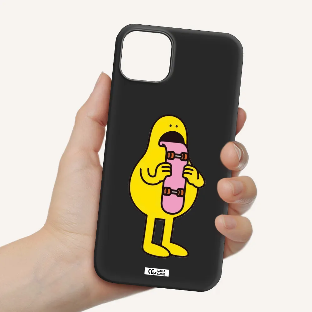 a cartoon character holding a skateboard Apple iPhone 14 plus Silicone black Case