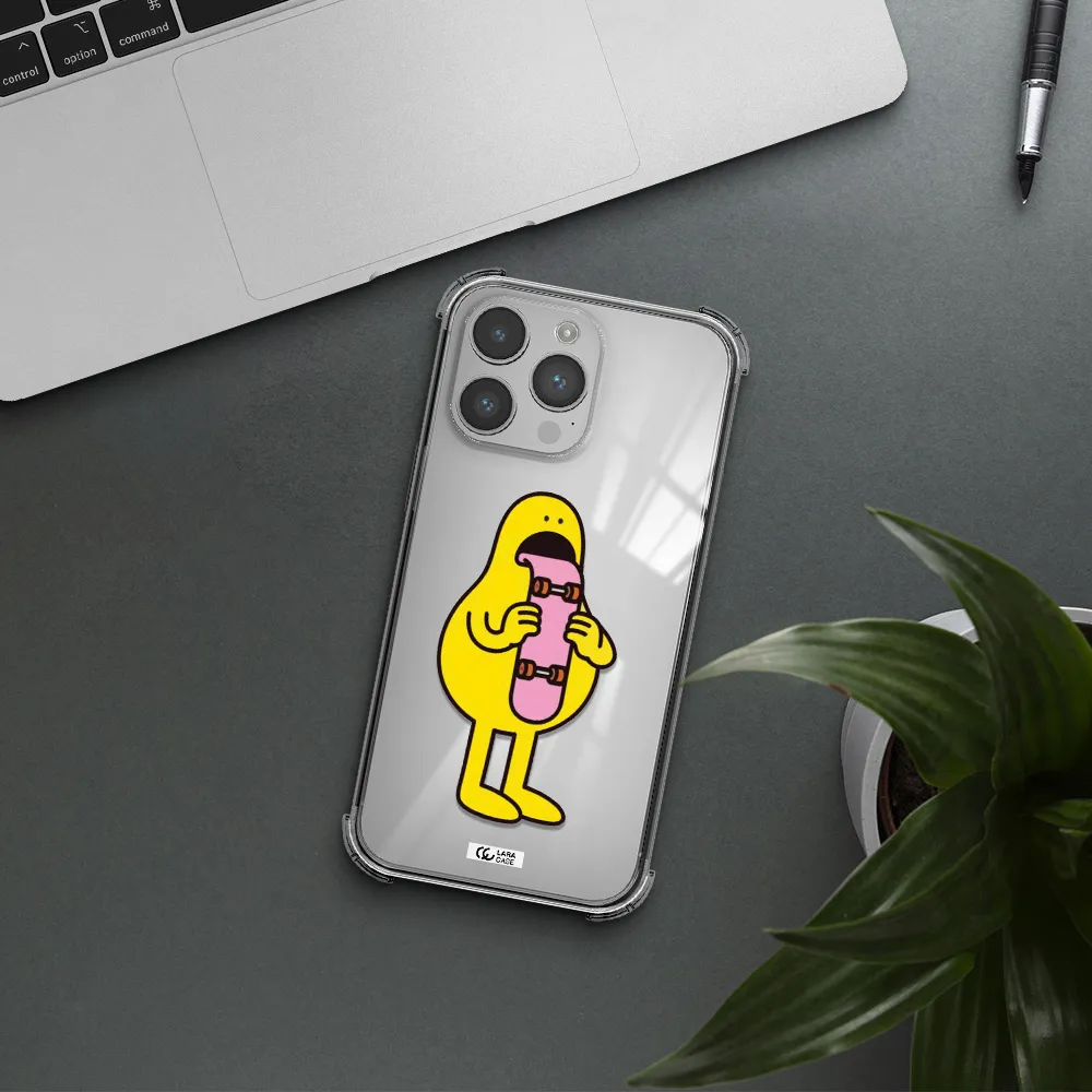 a cartoon character holding a skateboard Apple iPhone 14 pro Clear PC Case