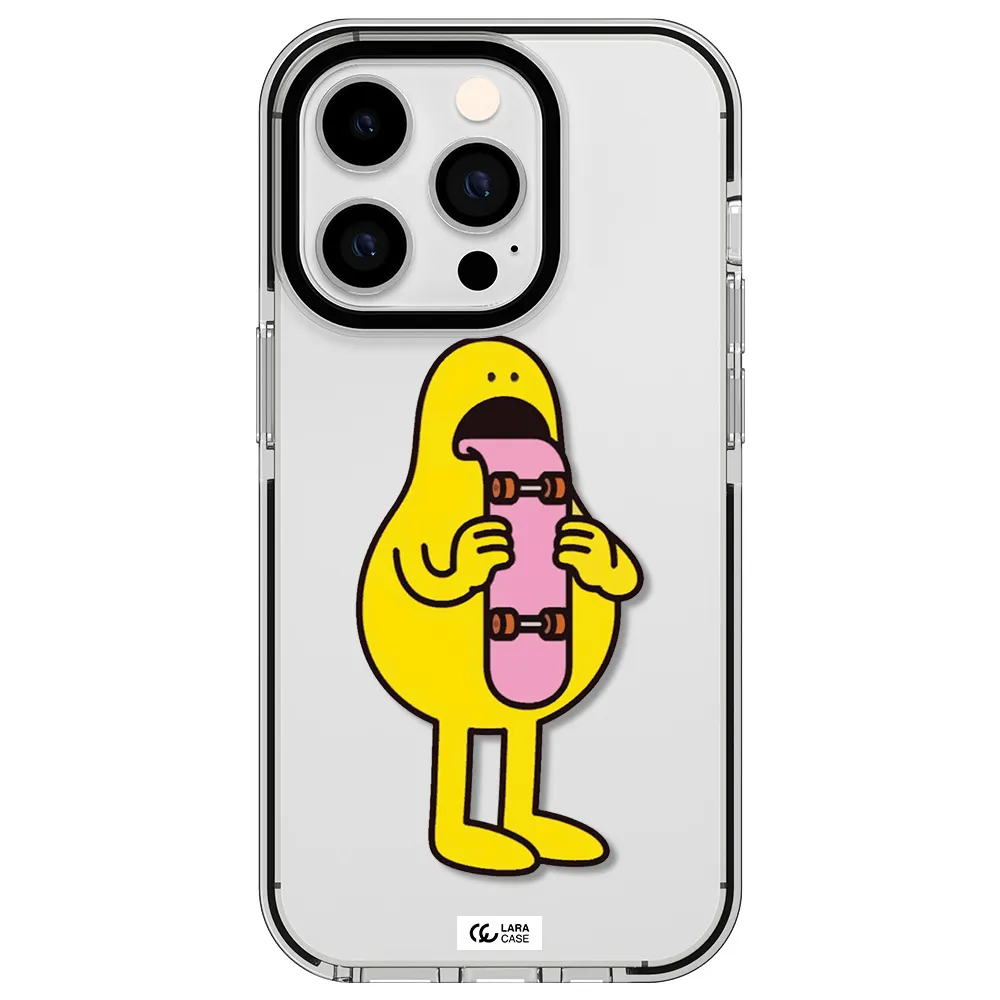 a cartoon character holding a skateboard Apple iPhone 14 pro impact black border Case