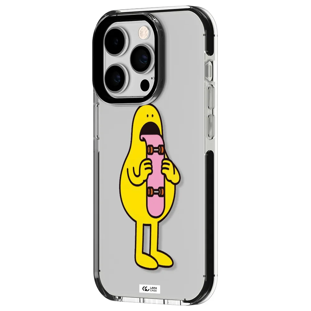 a cartoon character holding a skateboard Apple iPhone 14 pro impact black border Case