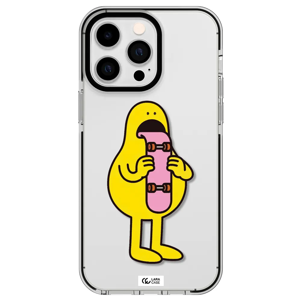 a cartoon character holding a skateboard Apple iPhone 14 pro max impact black border Case