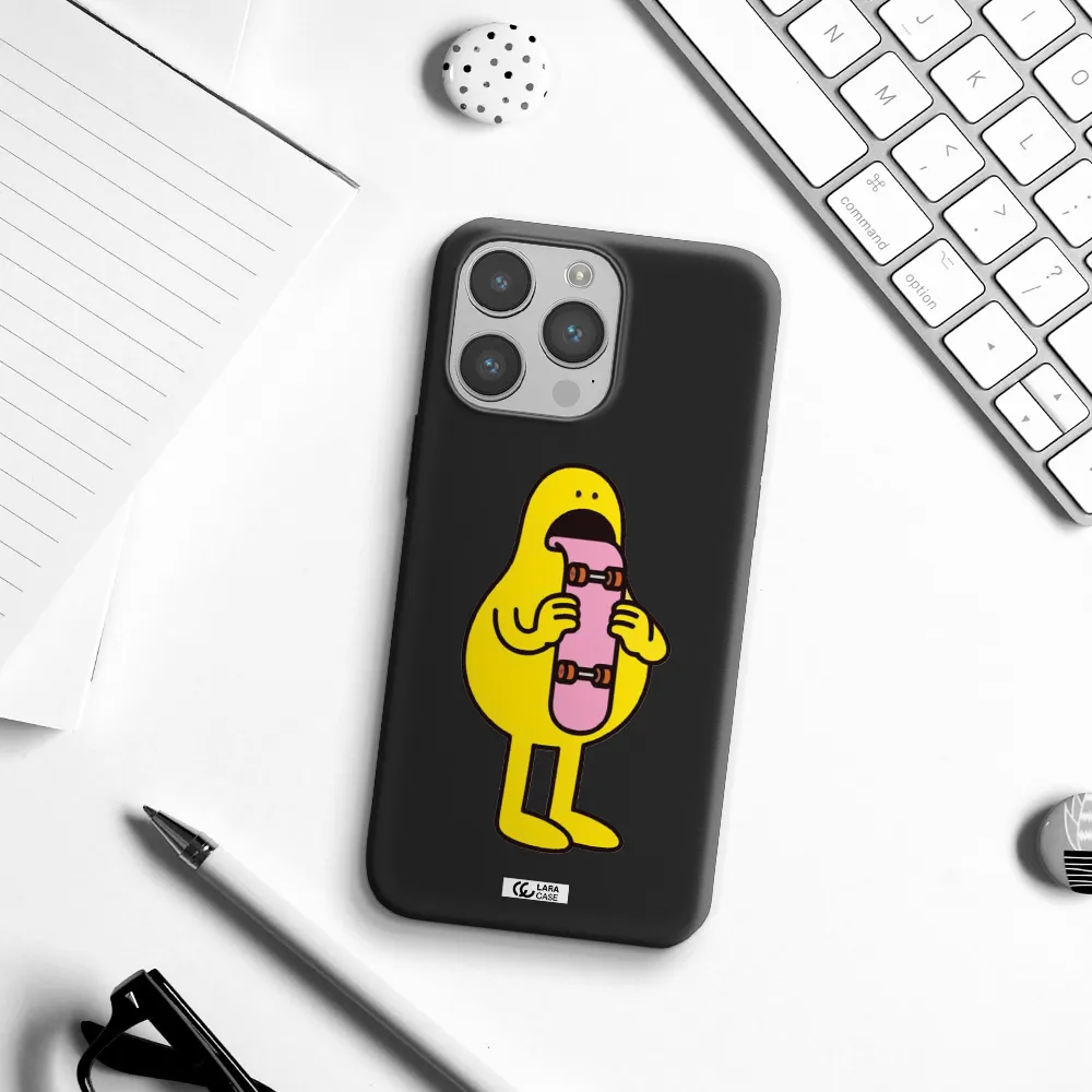 a cartoon character holding a skateboard Apple iPhone 14 pro max Silicone black Case