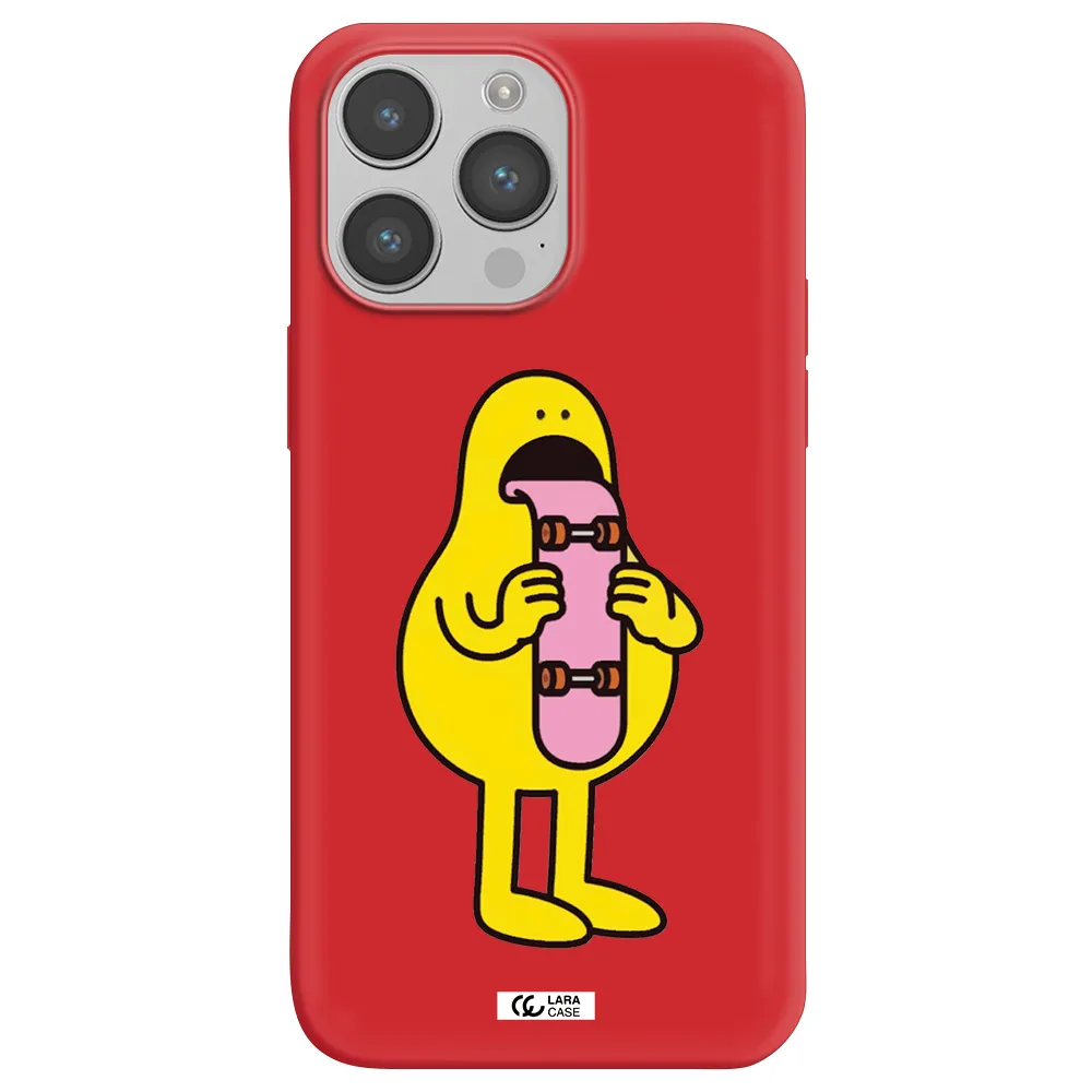 a cartoon character holding a skateboard Apple iPhone 14 pro max Silicone Imperial Red Case