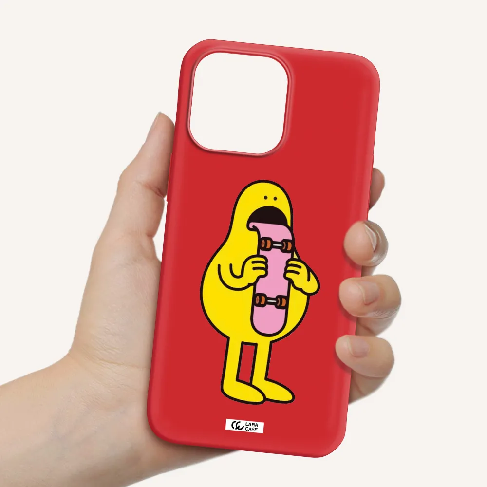 a cartoon character holding a skateboard Apple iPhone 14 pro max Silicone Imperial Red Case