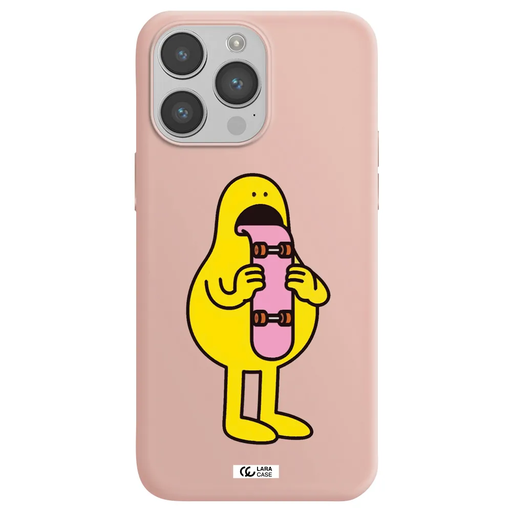 a cartoon character holding a skateboard Apple iPhone 14 pro Silicone pastel pink Case