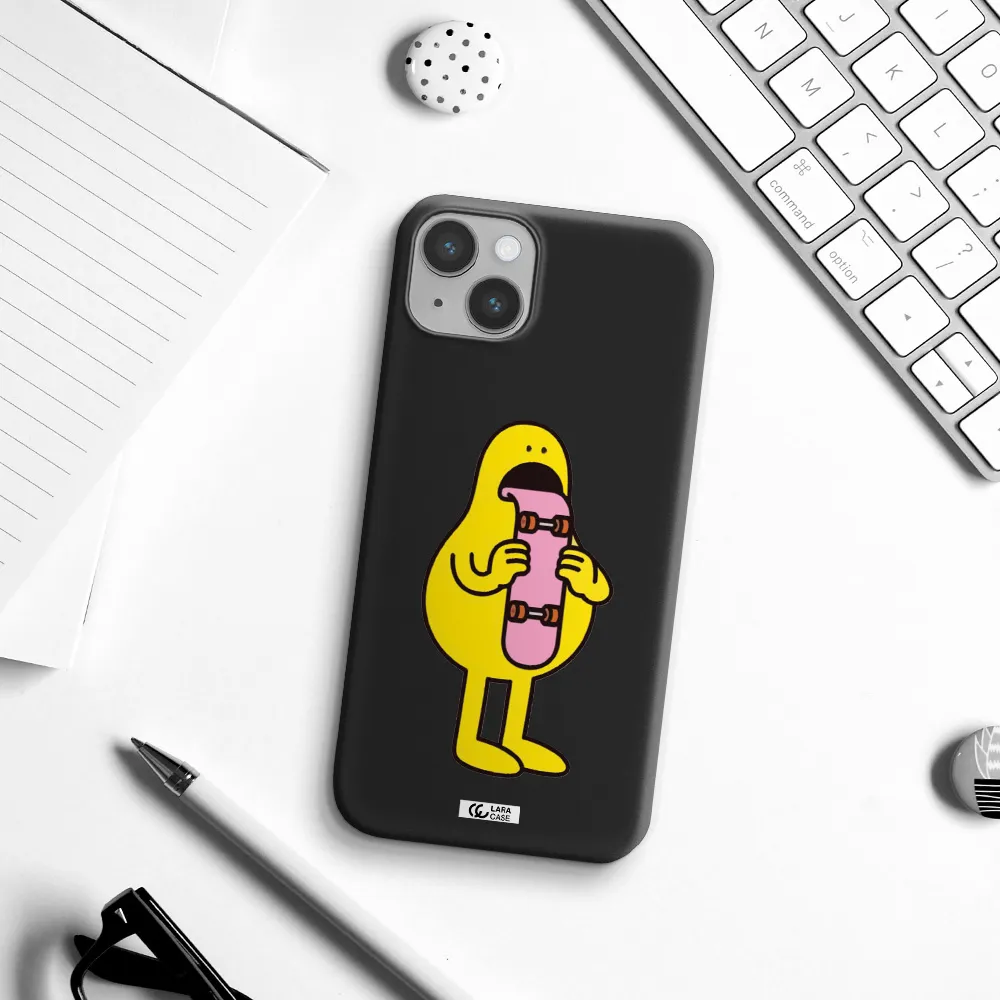 a cartoon character holding a skateboard Apple iPhone 14 Silicone black Case