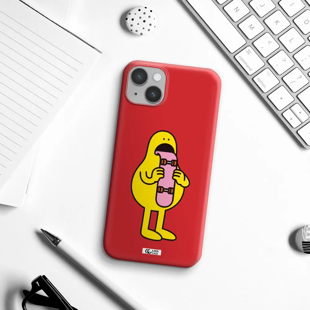 a cartoon character holding a skateboard Apple iPhone 14 Silicone Imperial Red Case