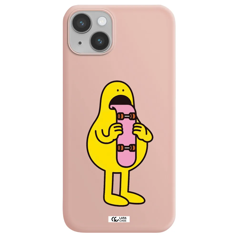 a cartoon character holding a skateboard Apple iPhone 14 Silicone pastel pink Case