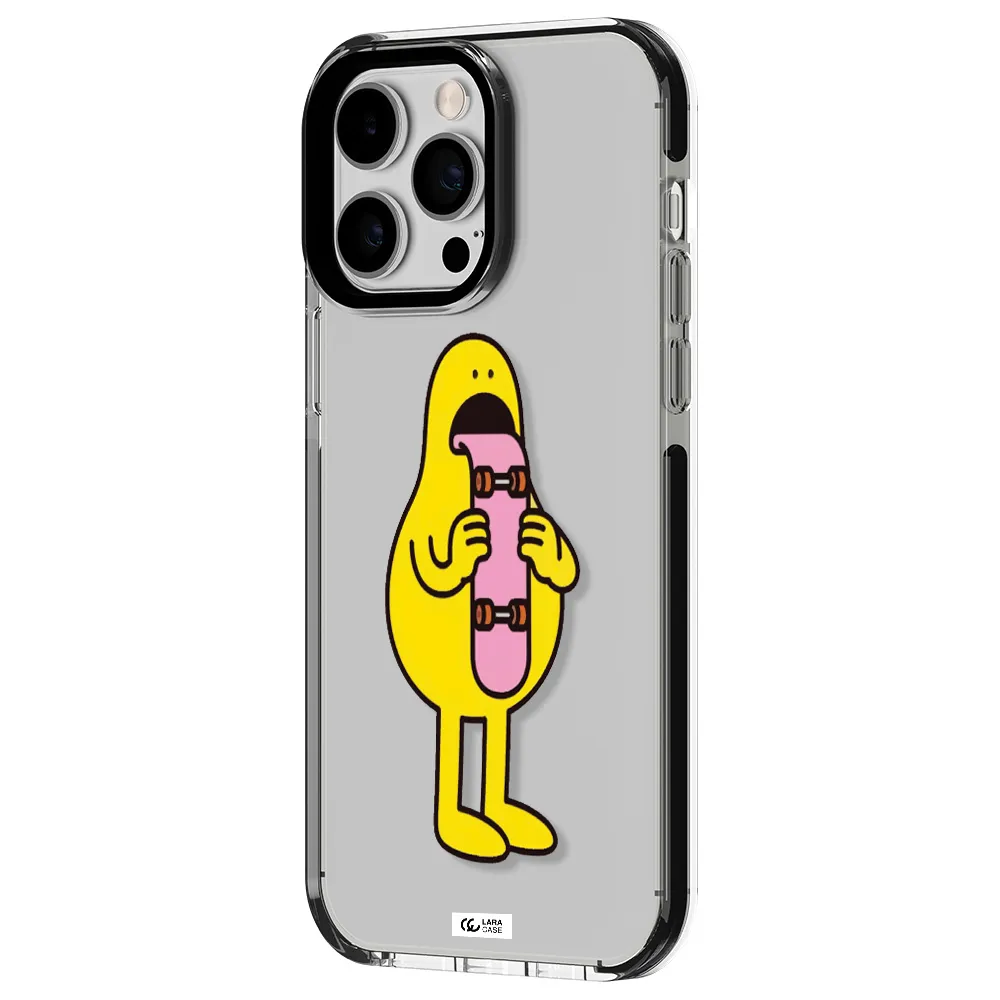 a cartoon character holding a skateboard Apple iPhone 15 Pro impact black border Case