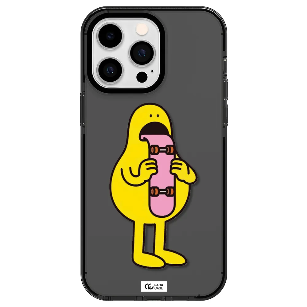 a cartoon character holding a skateboard Apple iPhone 15 Pro Max impact Smoke Black Case