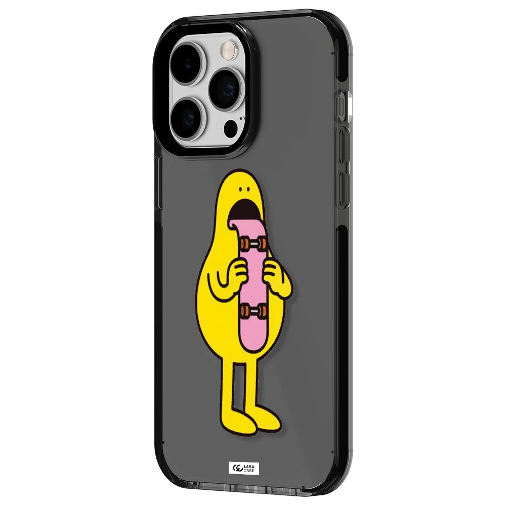 a cartoon character holding a skateboard Apple iPhone 15 Pro Max impact Smoke Black Case
