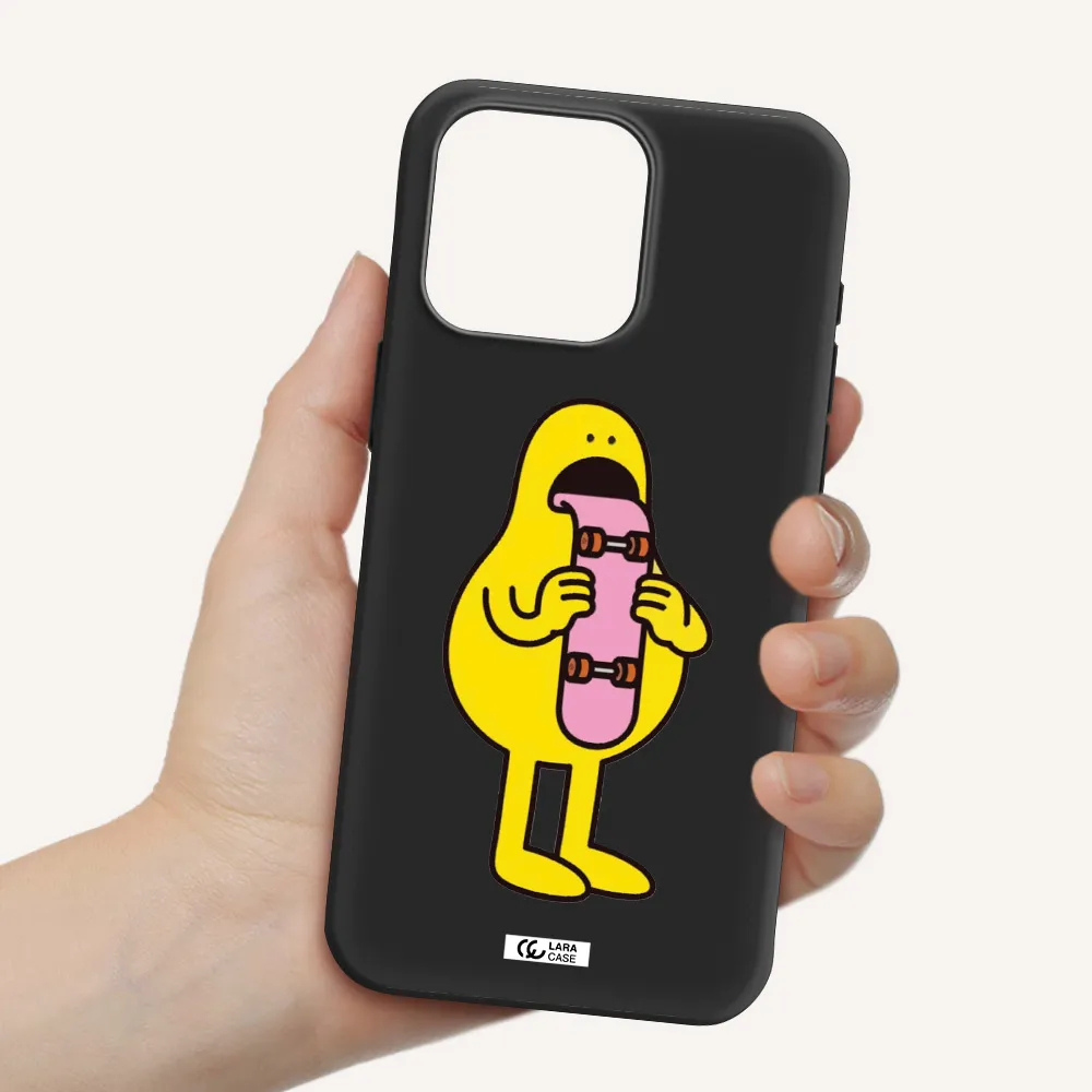 a cartoon character holding a skateboard Apple Iphone 15 Pro max Silicone black Case