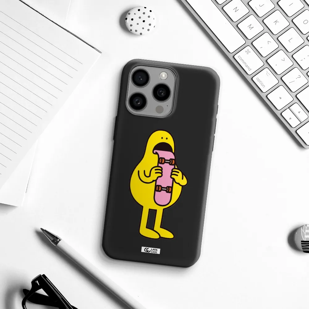 a cartoon character holding a skateboard Apple Iphone 15 Pro max Silicone black Case