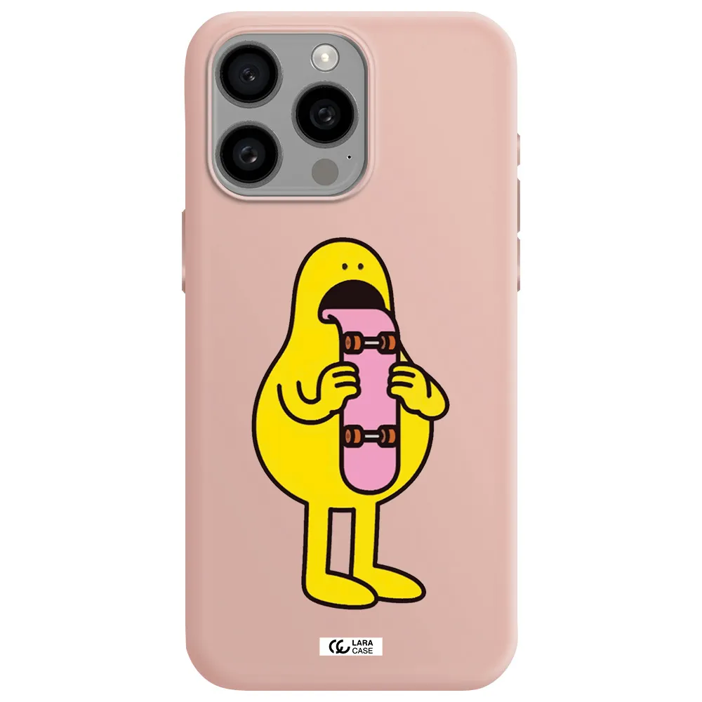 a cartoon character holding a skateboard Apple Iphone 15 Pro max Silicone pastel pink Case