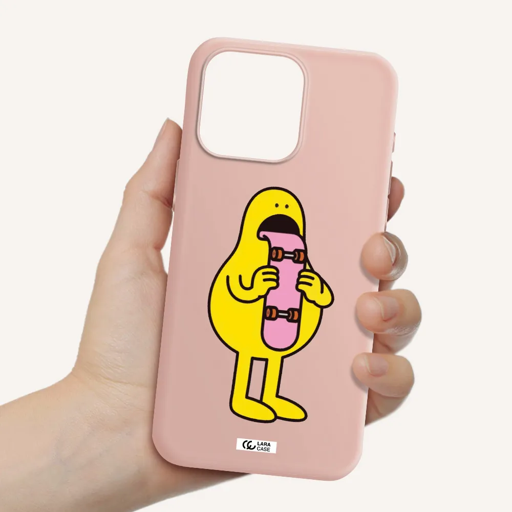 a cartoon character holding a skateboard Apple Iphone 15 Pro max Silicone pastel pink Case