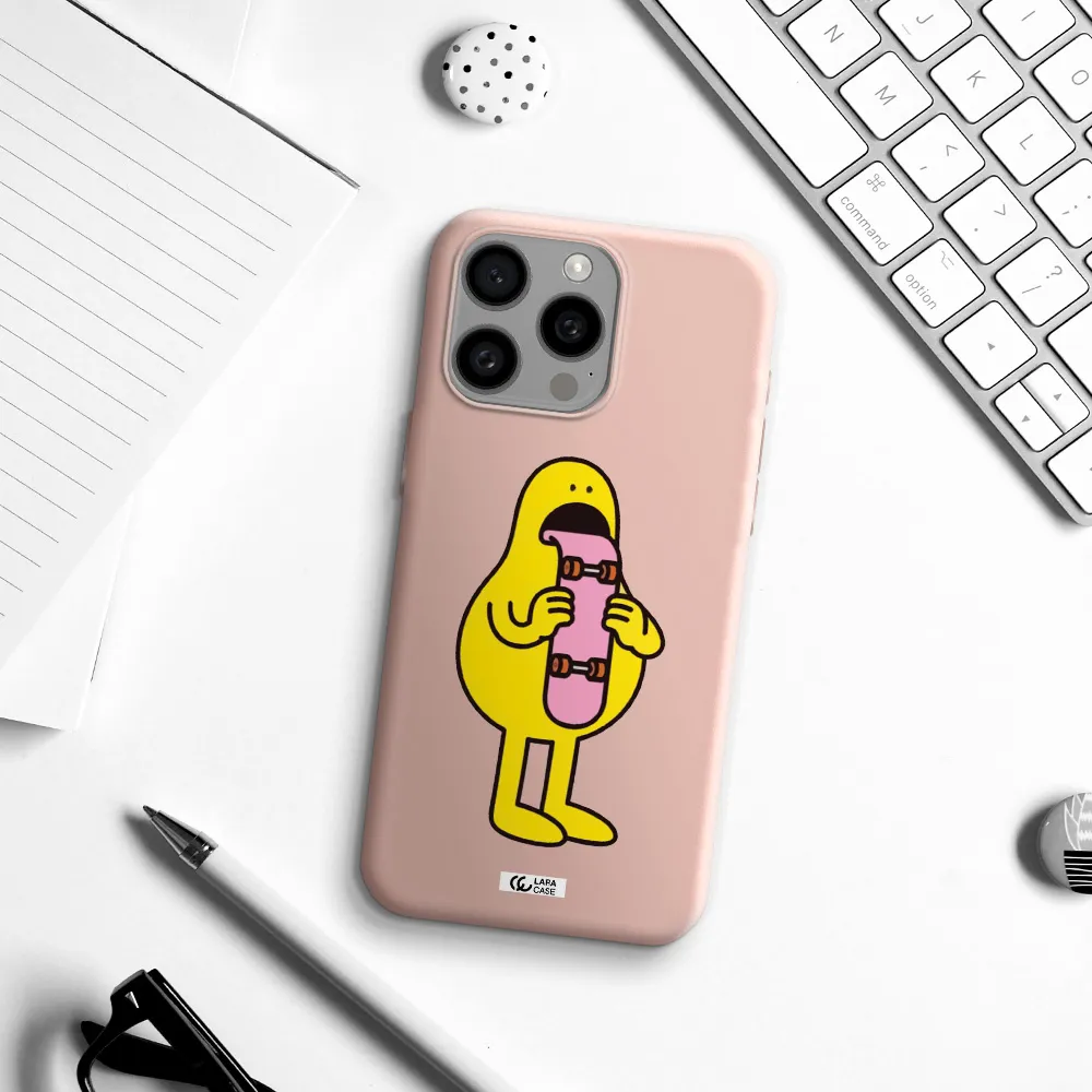 a cartoon character holding a skateboard Apple Iphone 15 Pro max Silicone pastel pink Case
