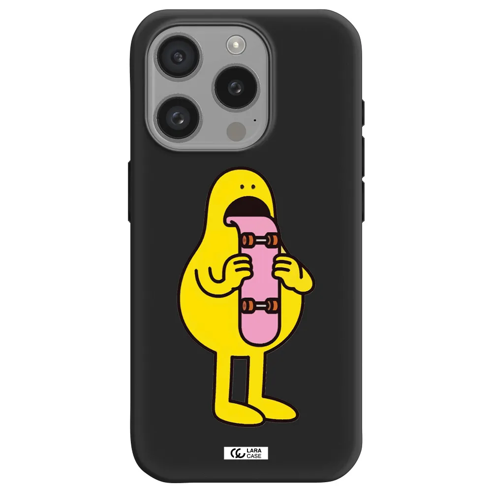 A Cartoon Character Holding A Skateboard Apple Iphone 15 Pro Silicone Black Case