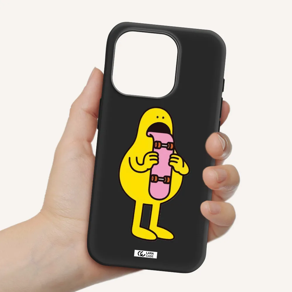 A Cartoon Character Holding A Skateboard Apple Iphone 15 Pro Silicone Black Case