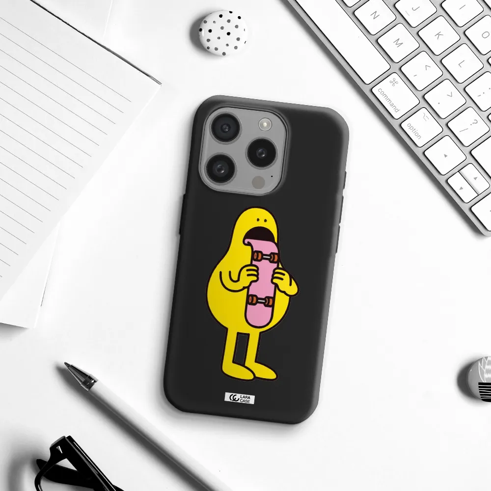 A Cartoon Character Holding A Skateboard Apple Iphone 15 Pro Silicone Black Case