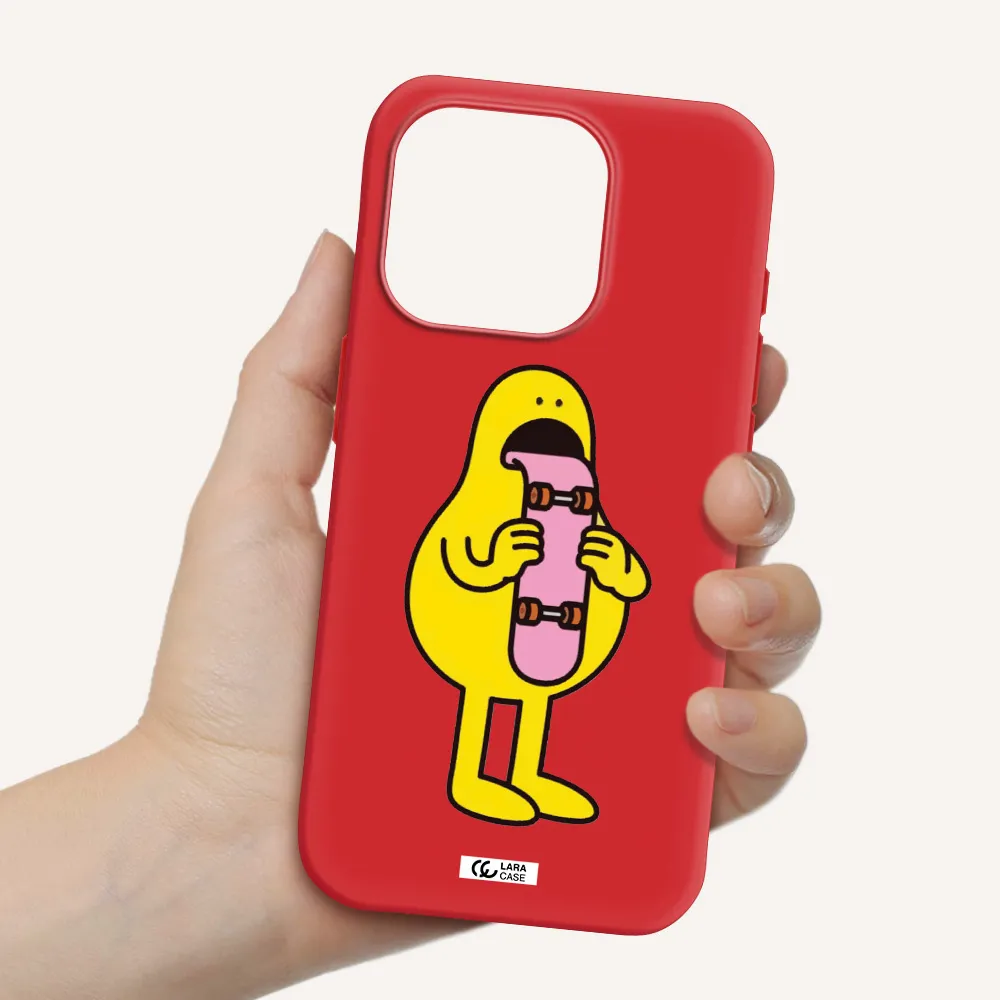 A Cartoon Character Holding A Skateboard Apple Iphone 15 Pro Silicone Imperial Red Case