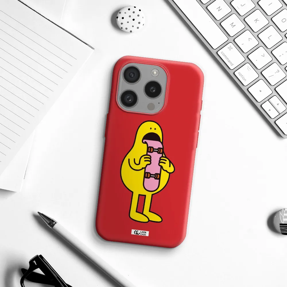 A Cartoon Character Holding A Skateboard Apple Iphone 15 Pro Silicone Imperial Red Case
