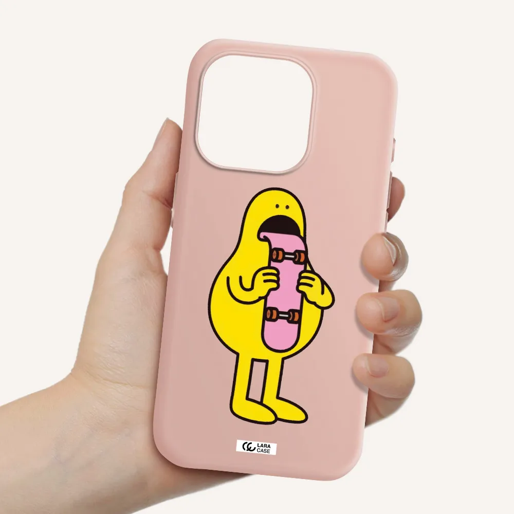 A Cartoon Character Holding A Skateboard Apple Iphone 15 Pro Silicone Pastel Pink Case