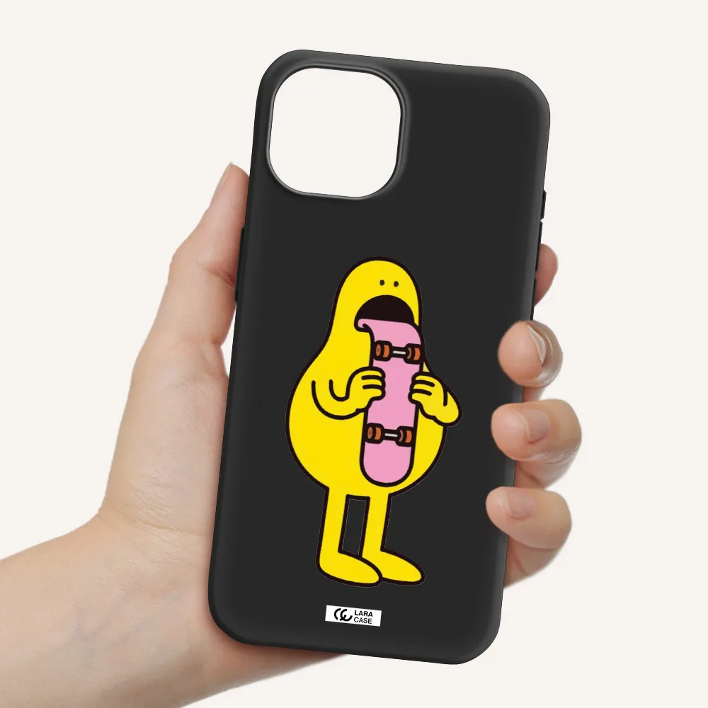 a cartoon character holding a skateboard Apple iPhone 15 Silicone black Case